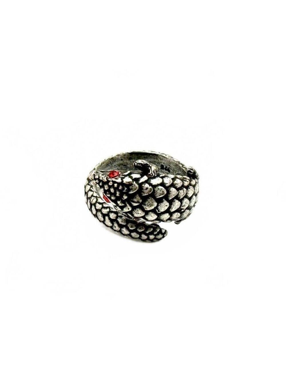 Vintage Silver Tone Pangolin Ring with Red Eyes Scales Armadillo-Style Size 6